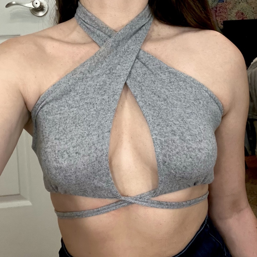 Gray Halter Crop Top